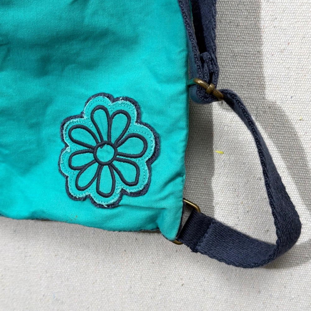 Life is Good Backpack Women OS Teal Green Drawstring Daisy Canvas Cinch Bag - Picture 2 of 14